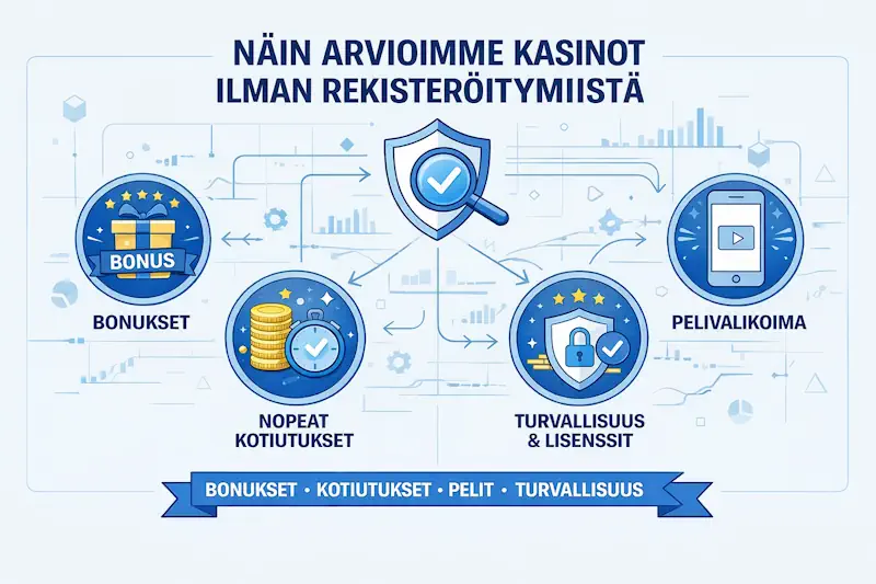 Näin arvioimme kasinot ilman rekisteröitymistä – testausmenetelmämme